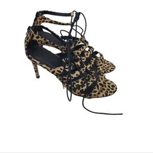 Asos Husky Animal Print Lace Up Heels 5.5